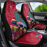New Zealand Tuatara Christmas Car Seat Cover Silver Fern and Xmas Pohutukawa Tree Red Color LT03 - Polynesian Pride