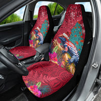 New Zealand Tuatara Christmas Car Seat Cover Silver Fern and Xmas Pohutukawa Tree Red Color LT03 - Polynesian Pride