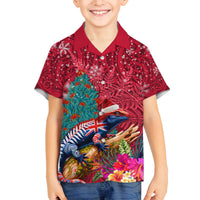 New Zealand Tuatara Christmas Family Matching Summer Maxi Dress and Hawaiian Shirt Silver Fern and Xmas Pohutukawa Tree Red Color LT03 Son's Shirt Red - Polynesian Pride