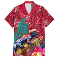 New Zealand Tuatara Christmas Family Matching Tank Maxi Dress and Hawaiian Shirt Silver Fern and Xmas Pohutukawa Tree Red Color