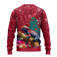 New Zealand Tuatara Christmas Ugly Christmas Sweater Silver Fern and Xmas Pohutukawa Tree Red Color LT03 - Polynesian Pride