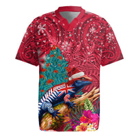 New Zealand Tuatara Christmas Rugby Jersey Silver Fern and Xmas Pohutukawa Tree Red Color LT03 Red - Polynesian Pride