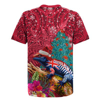 New Zealand Tuatara Christmas Rugby Jersey Silver Fern and Xmas Pohutukawa Tree Red Color LT03 - Polynesian Pride