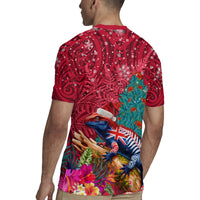 New Zealand Tuatara Christmas Rugby Jersey Silver Fern and Xmas Pohutukawa Tree Red Color LT03 - Polynesian Pride