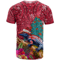 New Zealand Tuatara Christmas T Shirt Silver Fern and Xmas Pohutukawa Tree Red Color LT03 - Polynesian Pride