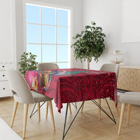 New Zealand Tuatara Christmas Tablecloth Silver Fern and Xmas Pohutukawa Tree Red Color