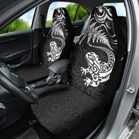 New Zealand Tuatara Tribal Tattoo Car Seat Cover Silver Fern and Maori Pattern Black Color LT03 - Polynesian Pride