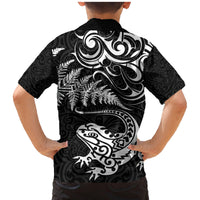 New Zealand Tuatara Tribal Tattoo Family Matching Mermaid Dress and Hawaiian Shirt Silver Fern and Maori Pattern Black Color LT03 - Polynesian Pride