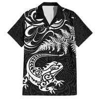 New Zealand Tuatara Tribal Tattoo Hawaiian Shirt Silver Fern and Maori Pattern Black Color LT03 Black - Polynesian Pride
