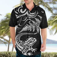 New Zealand Tuatara Tribal Tattoo Hawaiian Shirt Silver Fern and Maori Pattern Black Color LT03 - Polynesian Pride