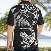 New Zealand Tuatara Tribal Tattoo Hawaiian Shirt Silver Fern and Maori Pattern Black Color LT03 - Polynesian Pride