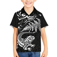 New Zealand Tuatara Tribal Tattoo Hawaiian Shirt Silver Fern and Maori Pattern Black Color LT03 - Polynesian Pride