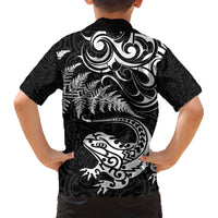 New Zealand Tuatara Tribal Tattoo Hawaiian Shirt Silver Fern and Maori Pattern Black Color LT03 - Polynesian Pride