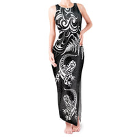 New Zealand Tuatara Tribal Tattoo Tank Maxi Dress Silver Fern and Maori Pattern Black Color LT03 Women Black - Polynesian Pride