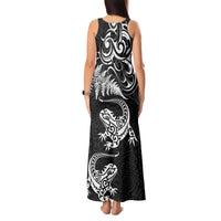New Zealand Tuatara Tribal Tattoo Tank Maxi Dress Silver Fern and Maori Pattern Black Color LT03 - Polynesian Pride