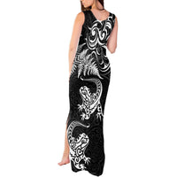 New Zealand Tuatara Tribal Tattoo Tank Maxi Dress Silver Fern and Maori Pattern Black Color LT03 - Polynesian Pride
