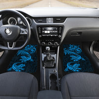 New Zealand Tuatara Tribal Tattoo Car Mats Silver Fern and Maori Pattern Blue Color