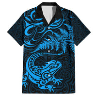 New Zealand Tuatara Tribal Tattoo Hawaiian Shirt Silver Fern and Maori Pattern Blue Color LT03 Blue - Polynesian Pride