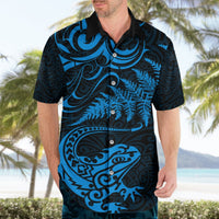New Zealand Tuatara Tribal Tattoo Hawaiian Shirt Silver Fern and Maori Pattern Blue Color LT03 - Polynesian Pride