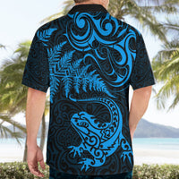 New Zealand Tuatara Tribal Tattoo Hawaiian Shirt Silver Fern and Maori Pattern Blue Color LT03 - Polynesian Pride