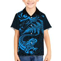 New Zealand Tuatara Tribal Tattoo Hawaiian Shirt Silver Fern and Maori Pattern Blue Color LT03 - Polynesian Pride