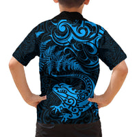 New Zealand Tuatara Tribal Tattoo Hawaiian Shirt Silver Fern and Maori Pattern Blue Color LT03 - Polynesian Pride