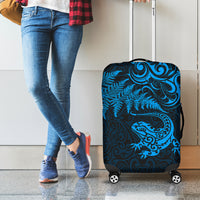 New Zealand Tuatara Tribal Tattoo Luggage Cover Silver Fern and Maori Pattern Blue Color LT03 - Polynesian Pride