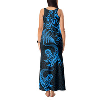 New Zealand Tuatara Tribal Tattoo Tank Maxi Dress Silver Fern and Maori Pattern Blue Color LT03 - Polynesian Pride