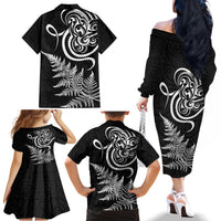 New Zealand Octopus Tattoo and Fern Family Matching Off The Shoulder Long Sleeve Dress and Hawaiian Shirt Maori Pattern LT03 - Polynesian Pride