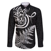 New Zealand Octopus Tattoo and Fern Family Matching Summer Maxi Dress and Hawaiian Shirt Maori Pattern LT03 Dad's Shirt - Long Sleeve Black - Polynesian Pride