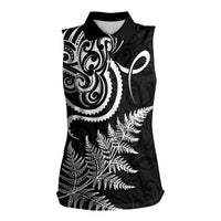 New Zealand Octopus Tattoo and Fern Women Sleeveless Polo Shirt Maori Pattern