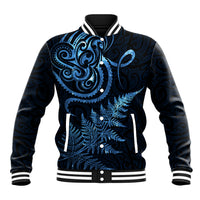New Zealand Octopus Tattoo and Fern Baseball Jacket Maori Pattern Matariki Style LT03 Unisex Blue - Polynesian Pride