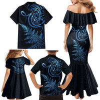 New Zealand Octopus Tattoo and Fern Family Matching Mermaid Dress and Hawaiian Shirt Maori Pattern Matariki Style LT03 - Polynesian Pride