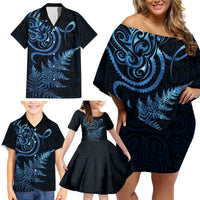 New Zealand Octopus Tattoo and Fern Family Matching Off Shoulder Short Dress and Hawaiian Shirt Maori Pattern Matariki Style LT03 - Polynesian Pride