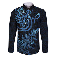 New Zealand Octopus Tattoo and Fern Family Matching Summer Maxi Dress and Hawaiian Shirt Maori Pattern Matariki Style LT03 Dad's Shirt - Long Sleeve Blue - Polynesian Pride