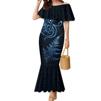 New Zealand Octopus Tattoo and Fern Mermaid Dress Maori Pattern Matariki Style LT03 Women Blue - Polynesian Pride