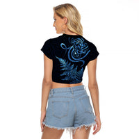 New Zealand Octopus Tattoo and Fern Raglan Cropped T Shirt Maori Pattern Matariki Style