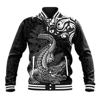 New Zealand Crocodile Tattoo and Fern Baseball Jacket Maori Pattern