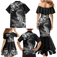 New Zealand Crocodile Tattoo and Fern Family Matching Mermaid Dress and Hawaiian Shirt Maori Pattern LT03 - Polynesian Pride