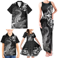 New Zealand Crocodile Tattoo and Fern Family Matching Tank Maxi Dress and Hawaiian Shirt Maori Pattern
