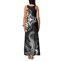 New Zealand Crocodile Tattoo and Fern Family Matching Tank Maxi Dress and Hawaiian Shirt Maori Pattern