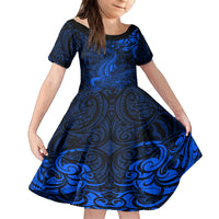 New Zealand Crocodile Tattoo and Fern Family Matching Tank Maxi Dress and Hawaiian Shirt Maori Pattern Blue Color