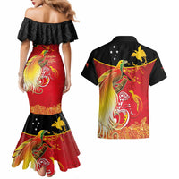 Papua New Guinea Independence Day Couples Matching Mermaid Dress and Hawaiian Shirt Happy Anniversary 50th Bird-of-paradise Melanesian Tattoos LT03 - Polynesian Pride