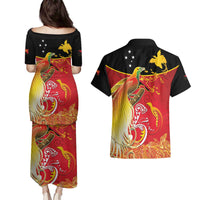 Papua New Guinea Independence Day Couples Matching Puletasi and Hawaiian Shirt Happy Anniversary 50th Bird-of-paradise Melanesian Tattoos LT03 - Polynesian Pride