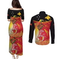 Papua New Guinea Independence Day Couples Matching Puletasi and Long Sleeve Button Shirt Happy Anniversary 50th Bird-of-paradise Melanesian Tattoos LT03 - Polynesian Pride