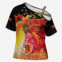 Papua New Guinea Independence Day Cross Shoulder Shirt Happy Anniversary 50th Bird-of-paradise Melanesian Tattoos LT03 Female Black - Polynesian Pride