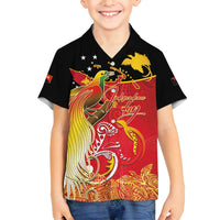 Papua New Guinea Independence Day Family Matching Long Sleeve Bodycon Dress and Hawaiian Shirt Happy Anniversary 50th Bird-of-paradise Melanesian Tattoos LT03 Son's Shirt Black - Polynesian Pride
