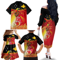 Papua New Guinea Independence Day Family Matching Off The Shoulder Long Sleeve Dress and Hawaiian Shirt Happy Anniversary 50th Bird-of-paradise Melanesian Tattoos LT03 - Polynesian Pride