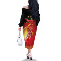 Papua New Guinea Independence Day Family Matching Off The Shoulder Long Sleeve Dress and Hawaiian Shirt Happy Anniversary 50th Bird-of-paradise Melanesian Tattoos LT03 - Polynesian Pride