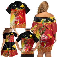 Papua New Guinea Independence Day Family Matching Off Shoulder Short Dress and Hawaiian Shirt Happy Anniversary 50th Bird-of-paradise Melanesian Tattoos LT03 - Polynesian Pride